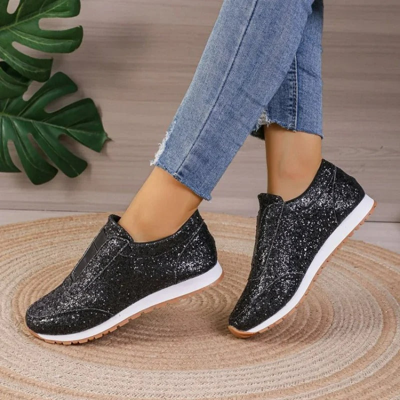 Glitzer Slip On Sneaker Damen Kontrastsohle
