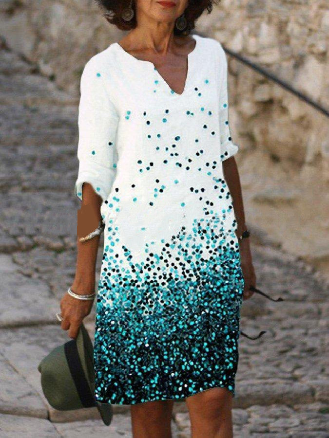 Damen Stilvolles Gemütliches Leinenkleid Bequem Alltag