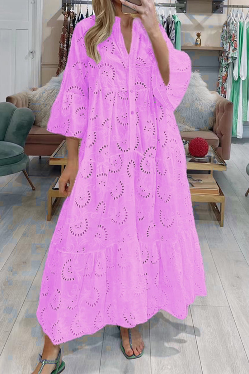 Kleid Lässig Einfarbig V-Ausschnitt A-Linie