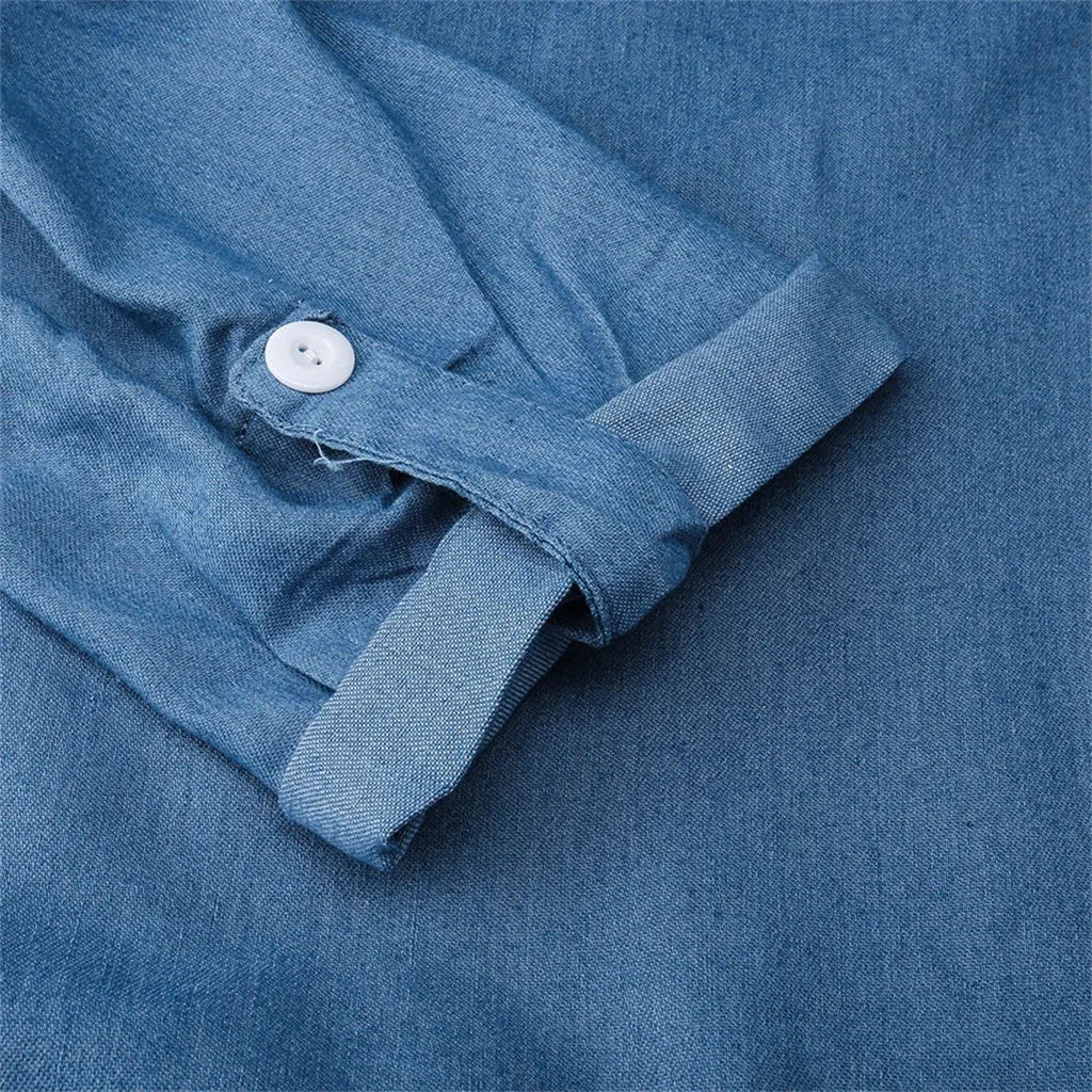 Fudus | Lässiges Denim Maxikleid Mit Kragen Für Damen