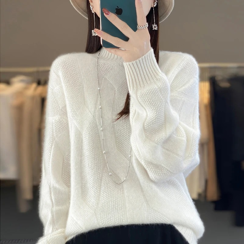 Damen Kaschmir Pullover Oversized Weich Warm