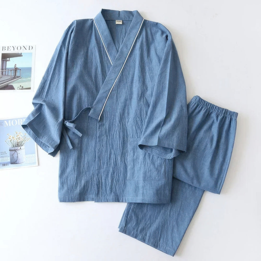Herren Zwei Teiliger Pyjama Satz Mit Japanischem Kimono