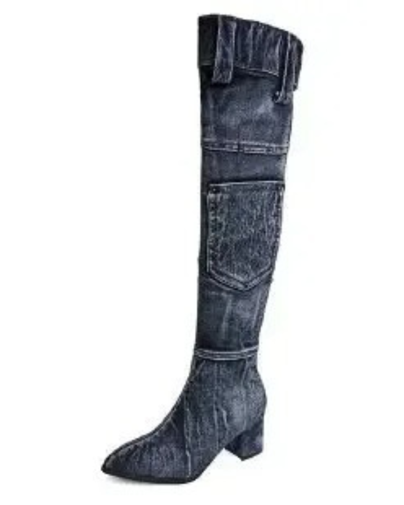 Damen Kniehohe Stiefel Blockabsatz Modisch