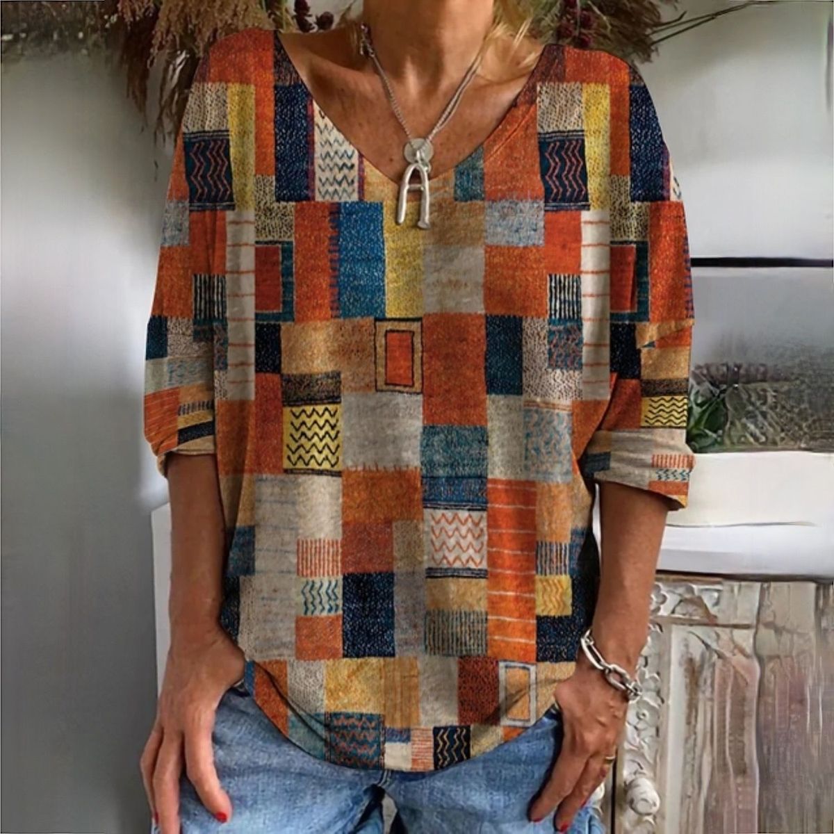 Fudus | Patchwork-Design Bluse Damen