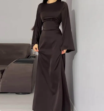 Damen Satinkleid Lang Sexy Spitze