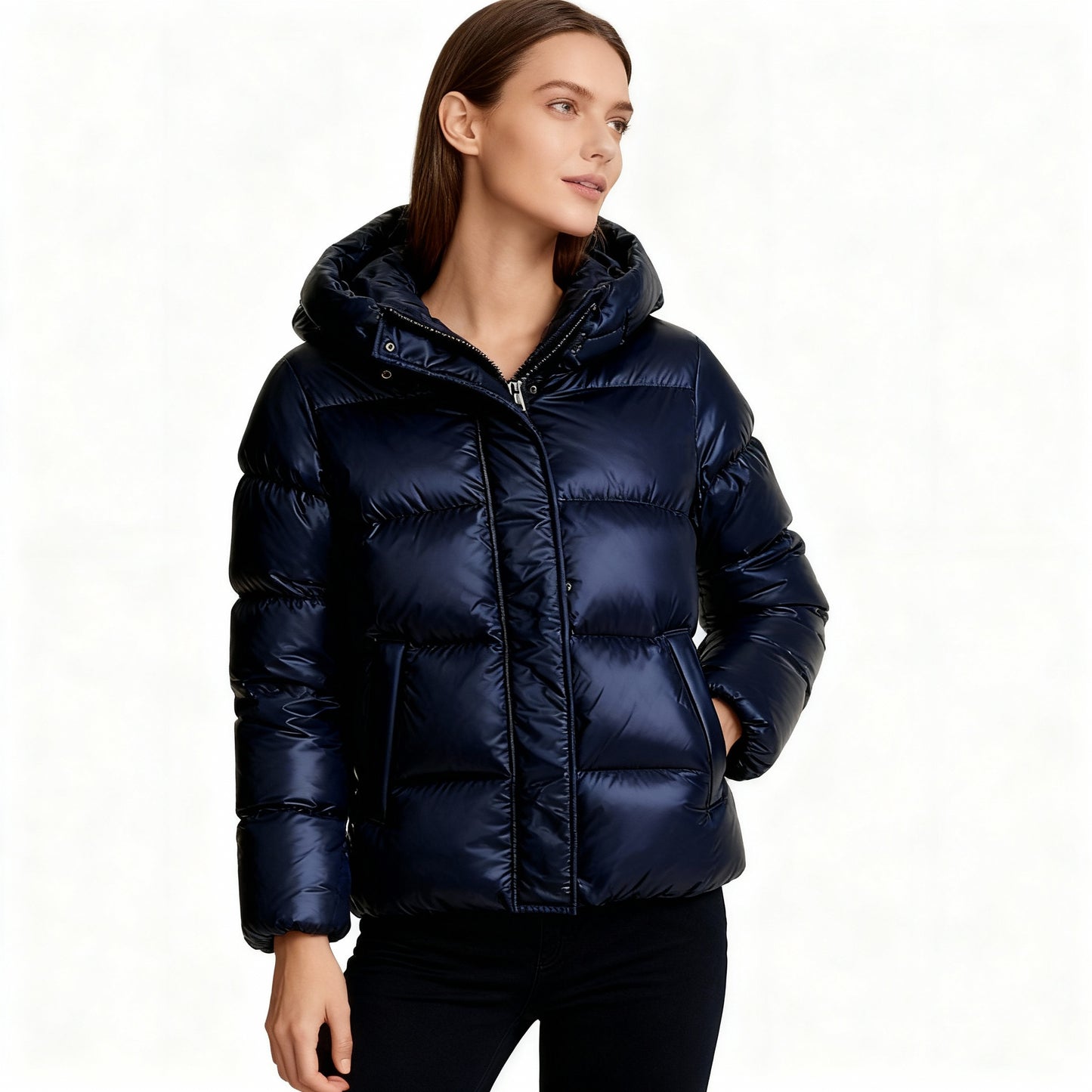 Damen Ultraleichte Steppjacke mit Kapuze und Taschen Fudus