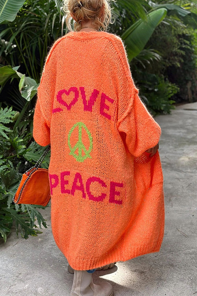Strickcardigan Lang Love Peace Design