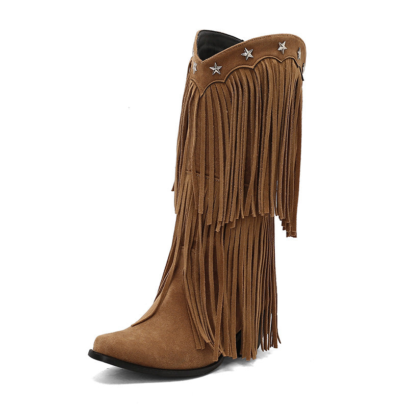 Damen Western-Stiefel mit trendiger Fransendekoration Fudus