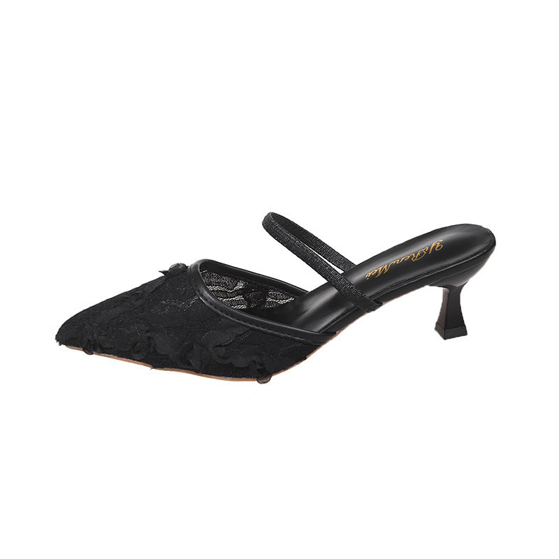 Damen Schnür Spitzzehen Slingback Pumps Mit Floralen Verzierungen