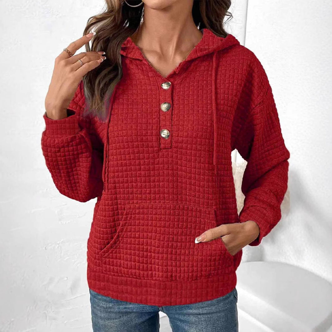 Damen Kapuzenpullover mit Knöpfen und Kängurutasche Fudus