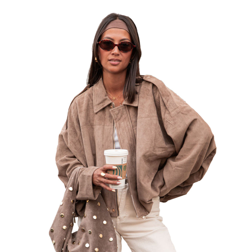 Damen Lässige Oversized-Jacke aus hochwertigem Suede Fudus