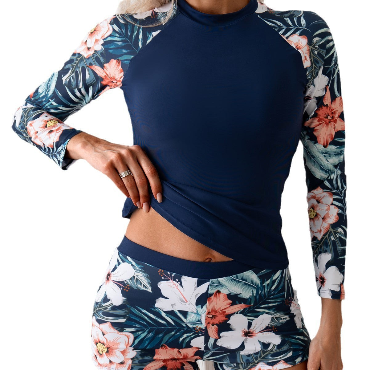 Damen Surf Bikini Set Langärmeliges Oberteil Shorts Schnelltrocknend UV Schutz