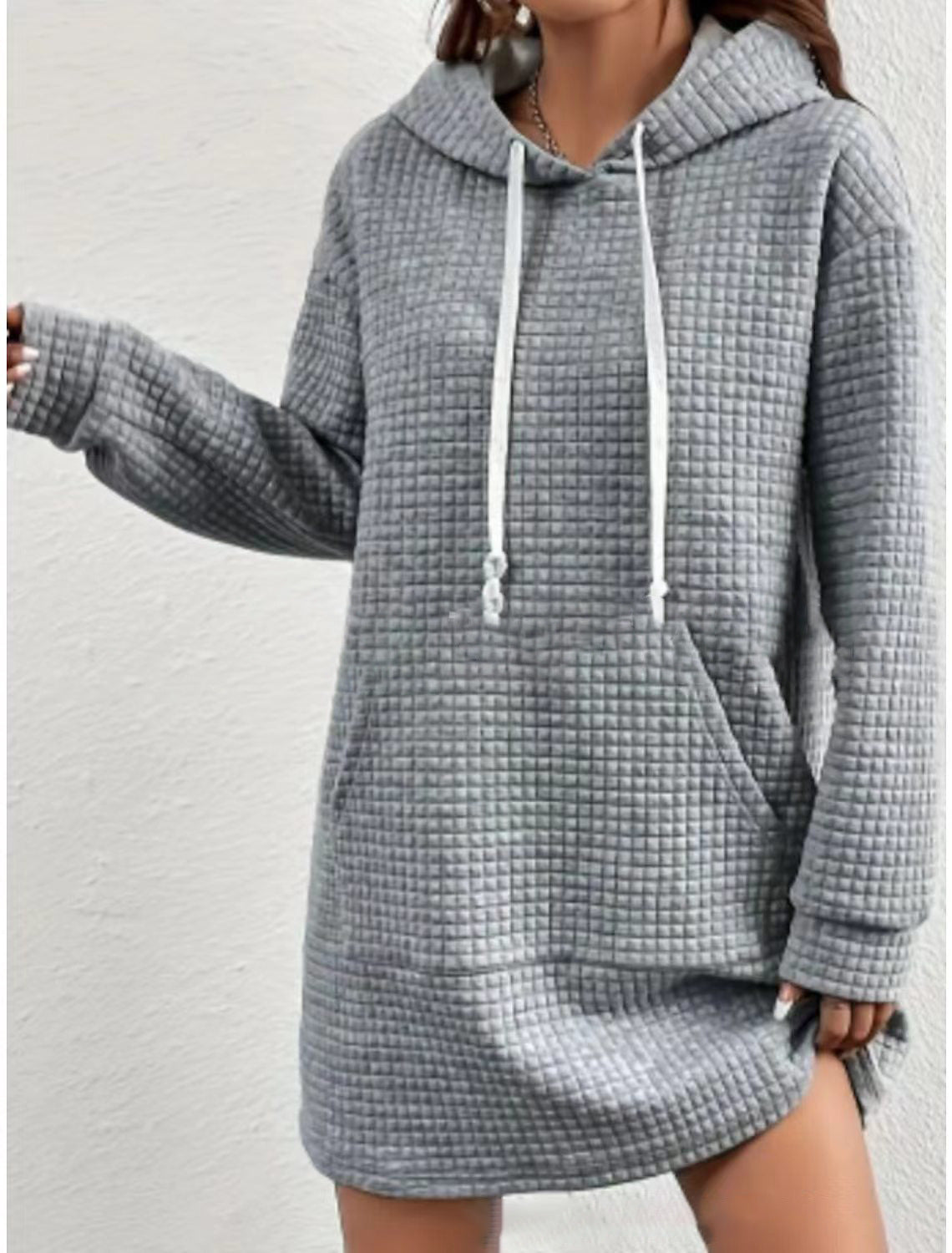 Damen Hoodie-Kleid mit praktischem Kängurutasche und modernem Strickdesign Fudus