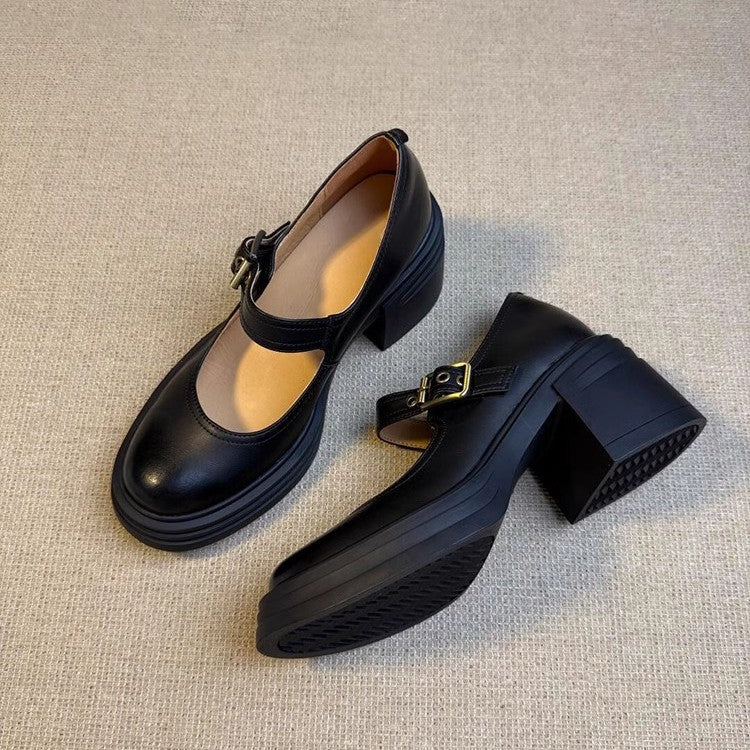 Damen Schuhe Chunky Absatz Verstellbare Schnalle