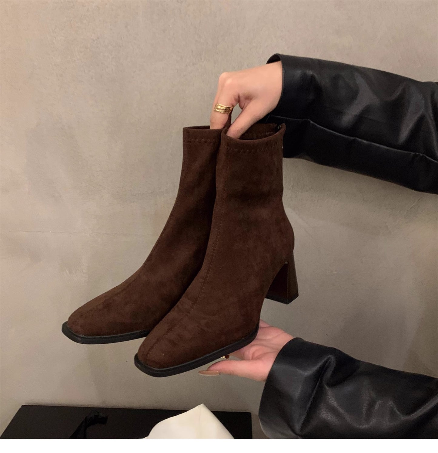 Stiefeletten Damen Wildleder Blockabsatz Stylish