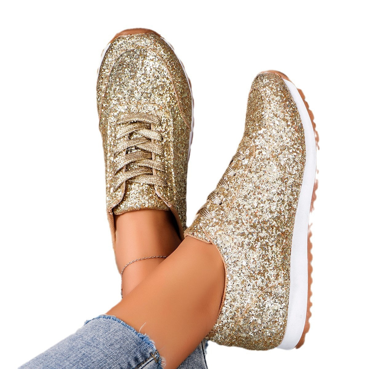Damen Sneakers Mit Funkelndem Glitzerdesign Und Rutschfester Sohle