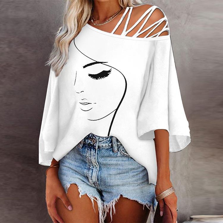 Damen Oversized Shirt mit asymmetrischem Schnitt und grafischem Design Fudus