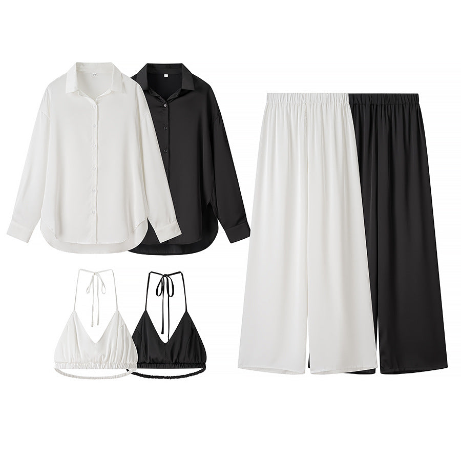 Damen glamouröses 3-teiliges Set mit Shorts, Bluse und Top Fudus