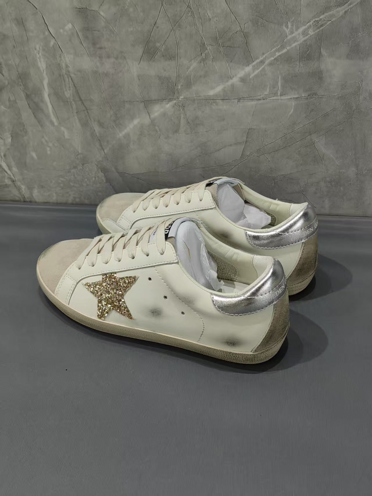 Fudus Herren Leder Sneaker Freizeit Bequem Stilvoll Stern Detail