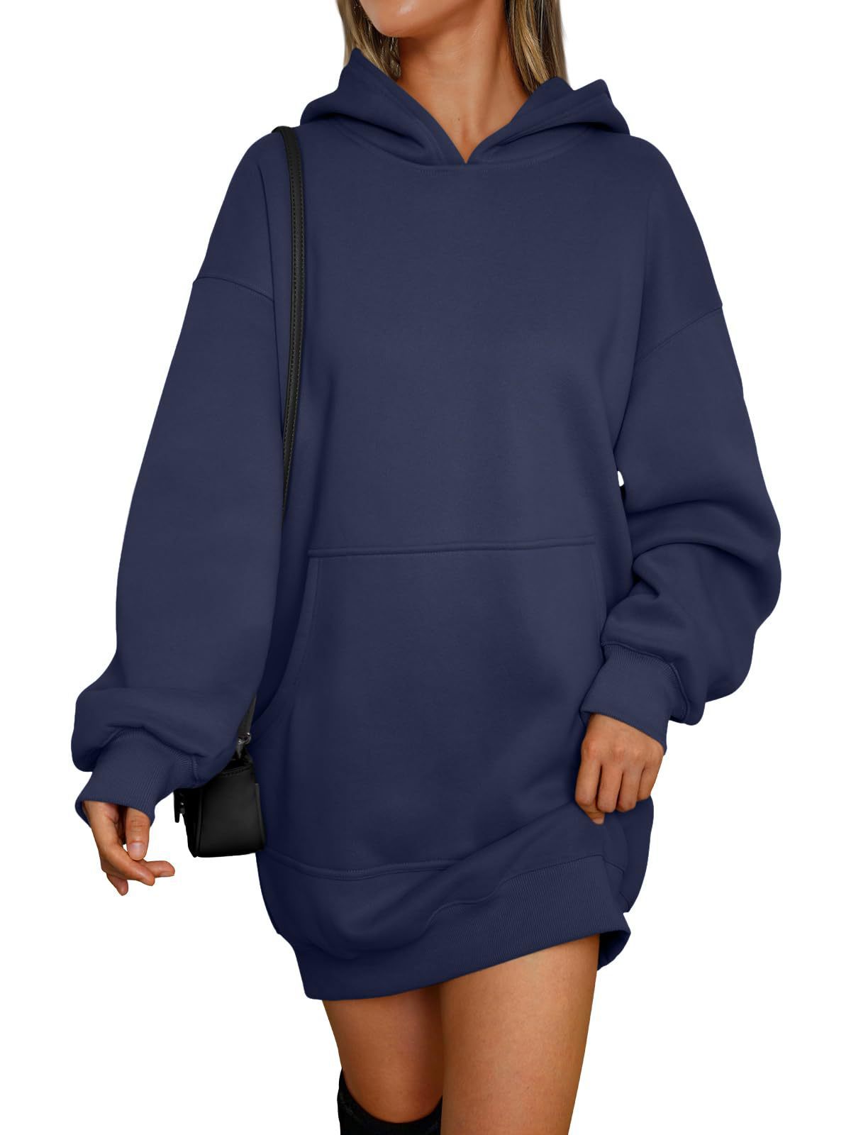 Damen Hoodie-Kleid mit oversize Schnitt und Kängurutasche Fudus