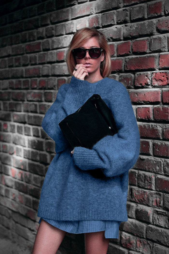 Damen Oversized Strickpullover mit hohem Kragen und extrem weichem Material Fudus