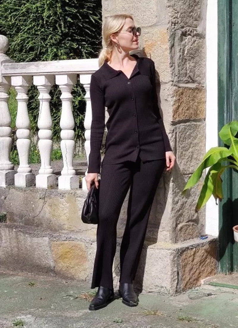 Damen 3-teilige Feinstrick-Loungewear-Set Fudus