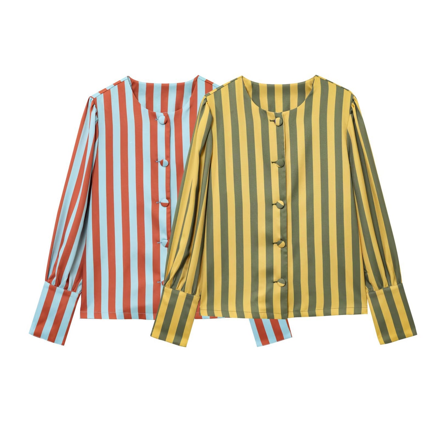 Damen gestreifte Bluse mit Puffärmeln Fudus