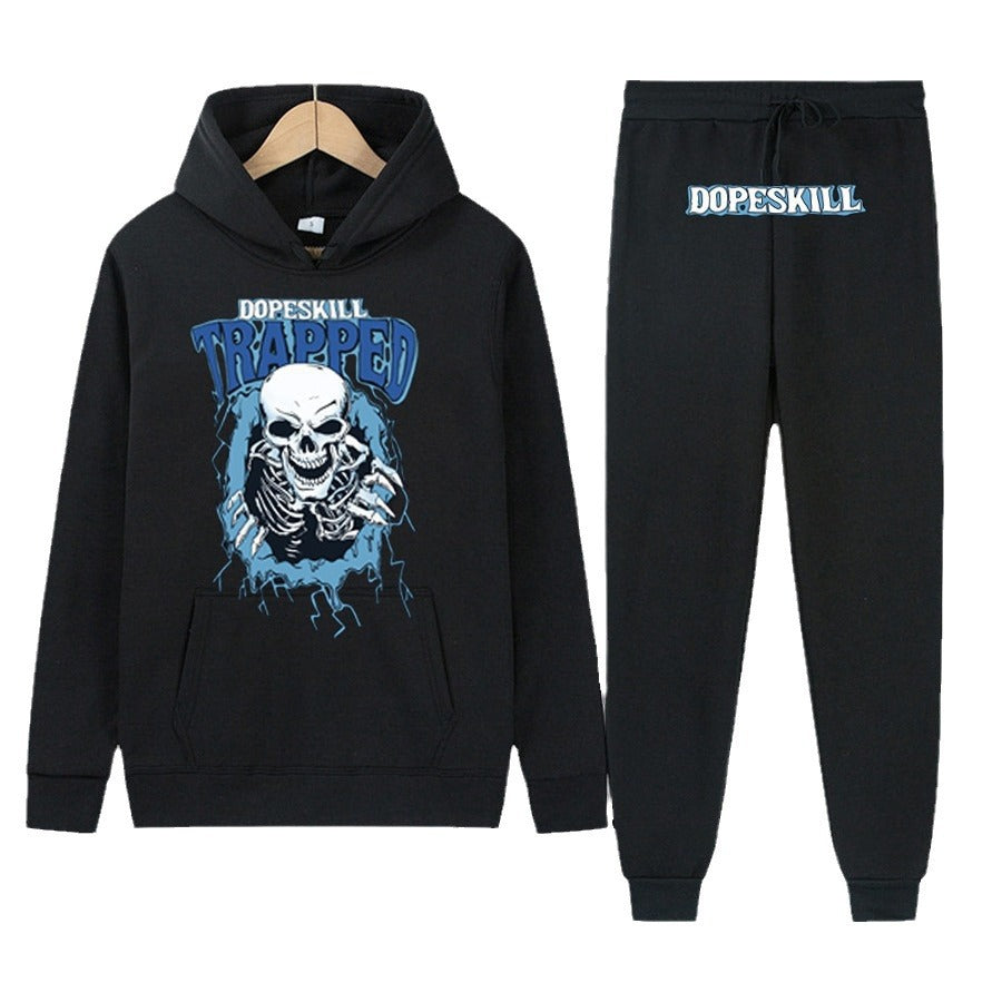 Damen Hoodie und Jogginghose Set mit auffälligem Skelettmotiv Fudus