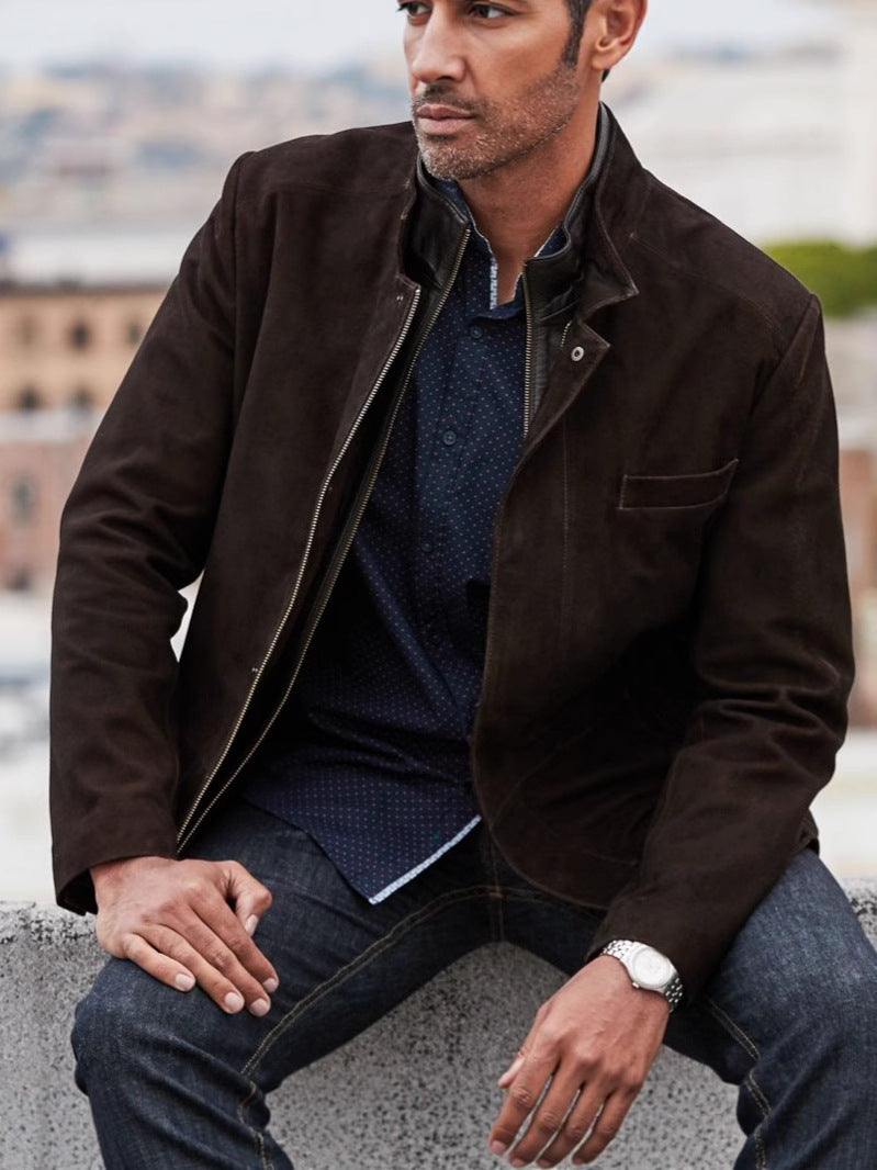 Herren Wildlederjacke mit modernem Stehkragen Fudus