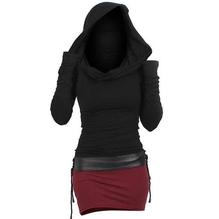 Damen Hoodie-Kleid mit Wickelkragen und figurbetontem Schnitt Fudus