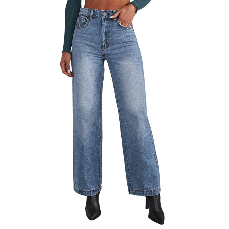 Damen Jeans Weit Geschnitten High Waisted Denim Lässig