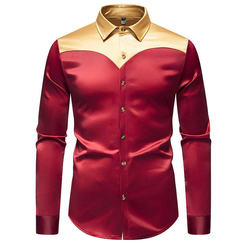 Herren elegante Hemd mit kontrastierendem Kragen und Knopfleiste Fudus