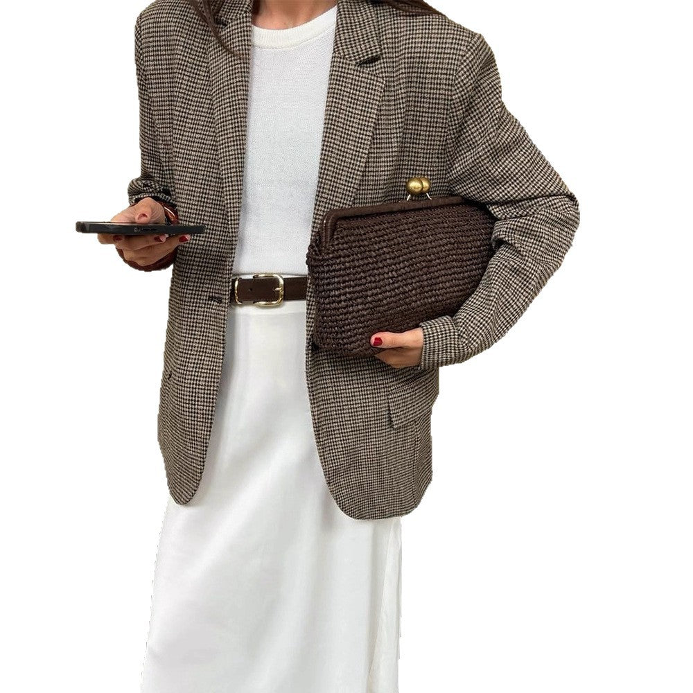 Damen Houndstooth Blazerjacke Fudus