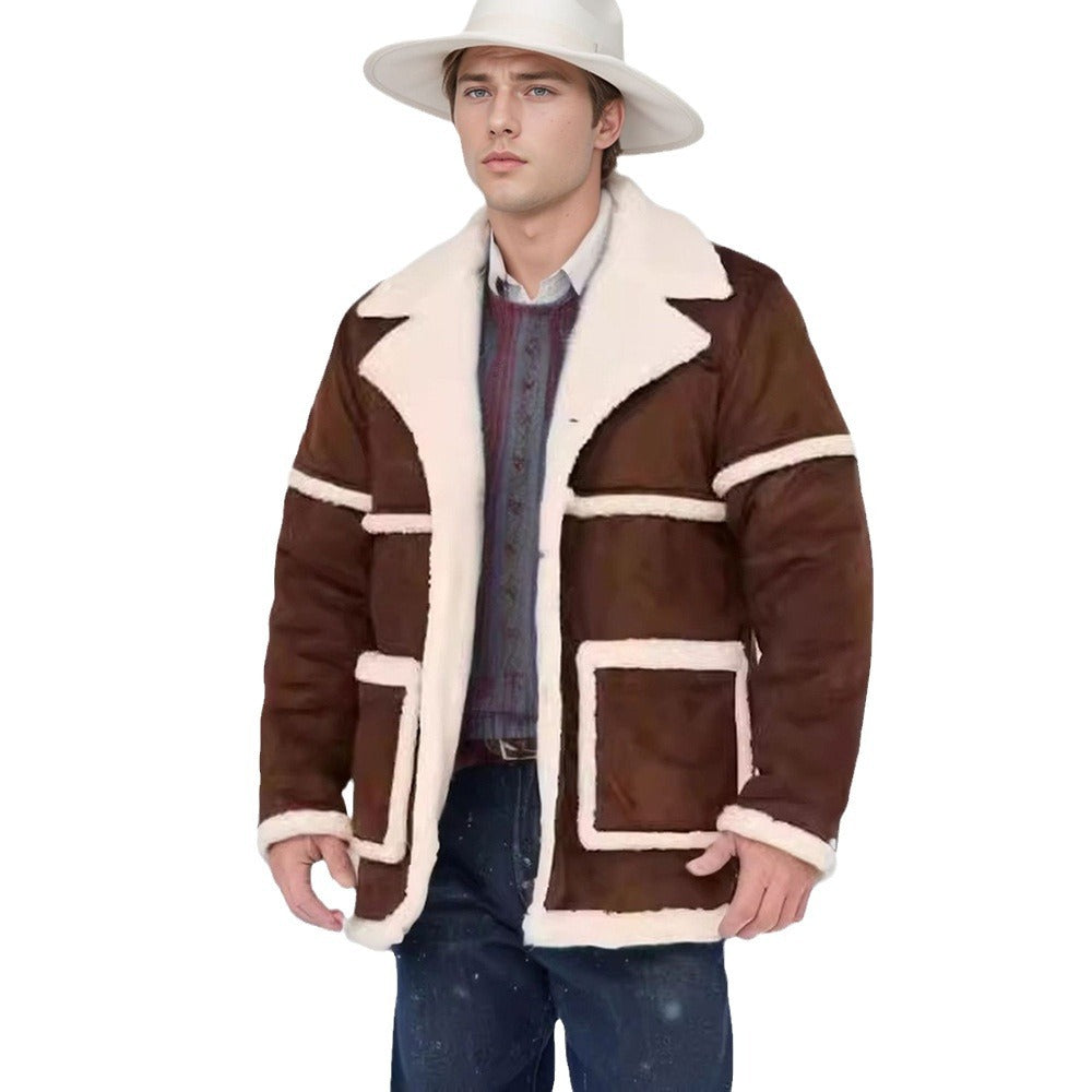 Herren Lammfelljacke mit großem Kragen und praktischen Taschen Fudus