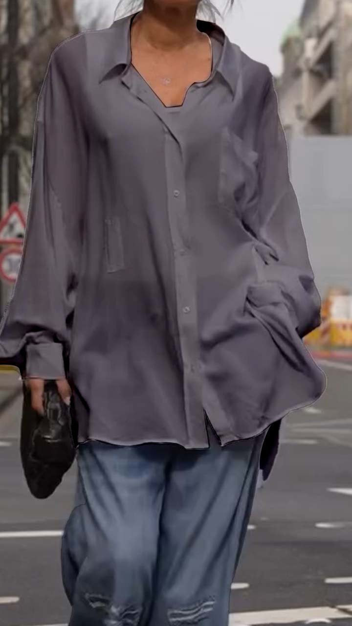 Damen elegante Longbluse mit lockerer Passform Fudus