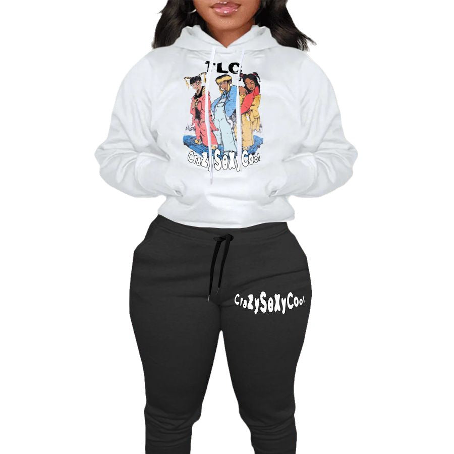 Damen Hoodie und Jogginghose Set mit kreativem Comicdruck Fudus