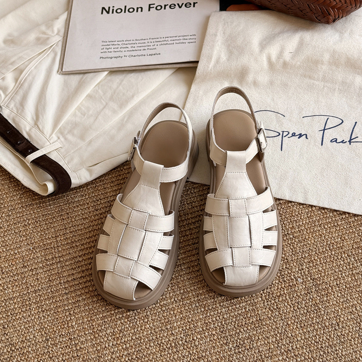 Sandalen Damen Leder Geflochten Slingback Komfort