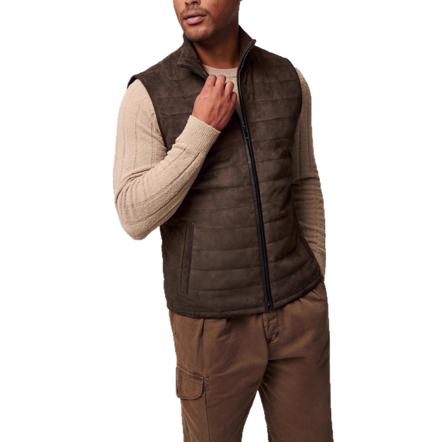 Herren Wildleder Steppweste Weich Leicht Gepolstert