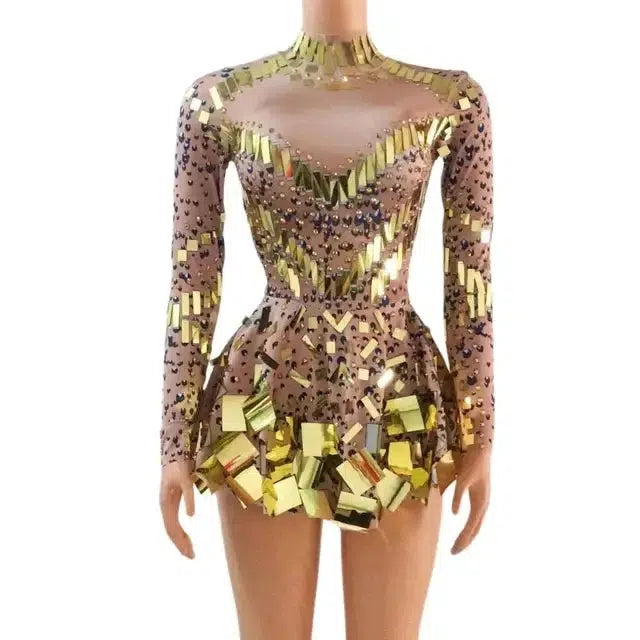 Fudus | Spiegel Party Kleid Schwarz Stretch Bühnen Tanzkleid