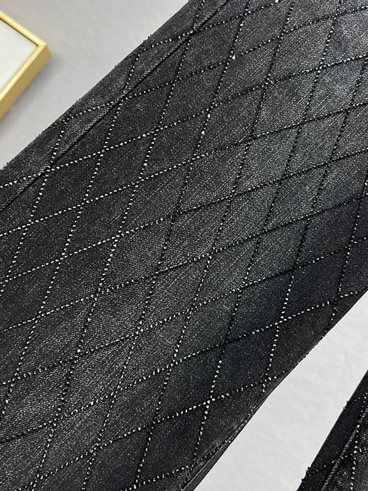 Jeans Damen Karomuster Strass Elegant