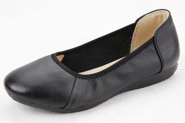 Damen Ballerinas Aus Echtem Leder Mit Runder Schuhspitze