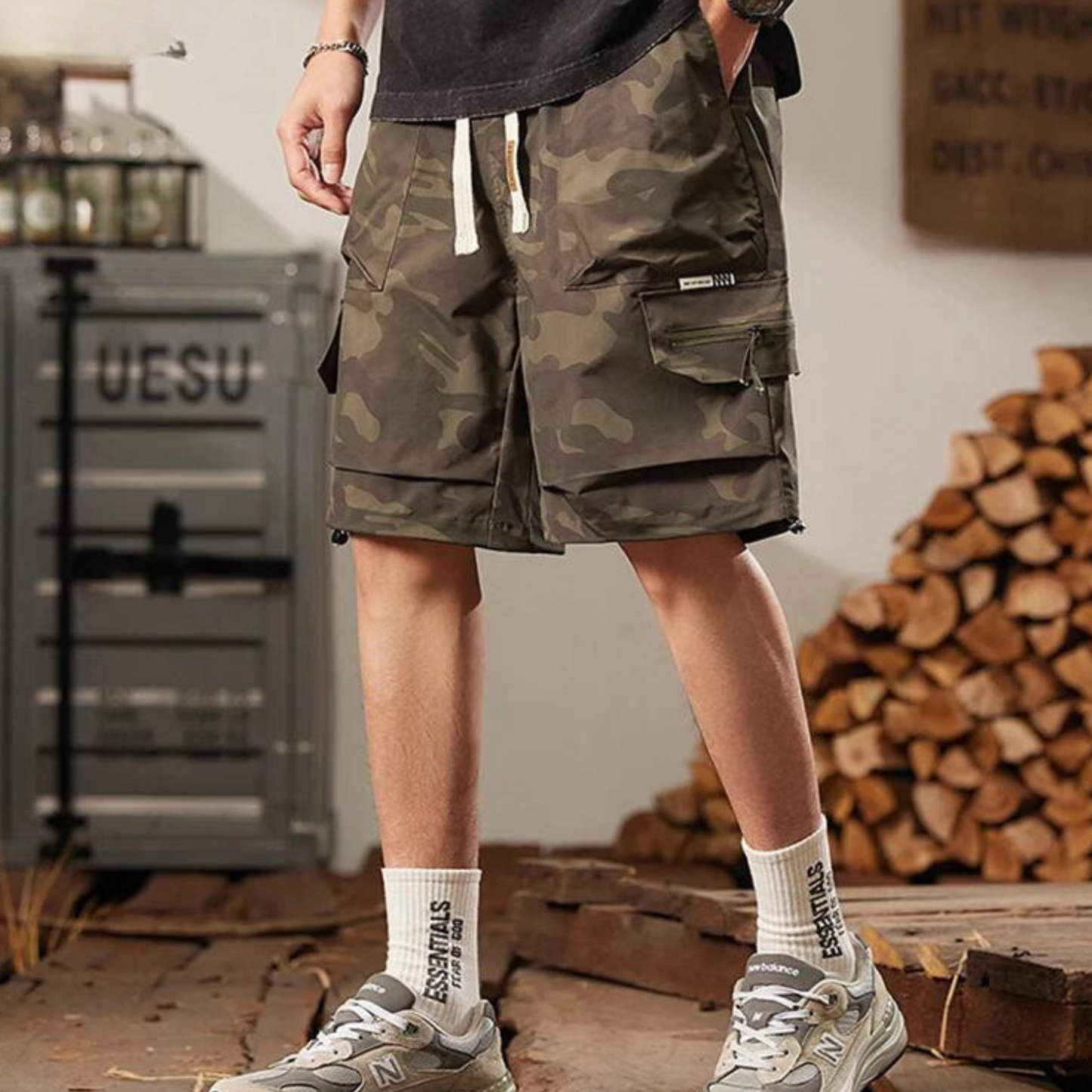 Herren Shorts Cargo Camouflage Muster Lässig Leicht Vielseitig