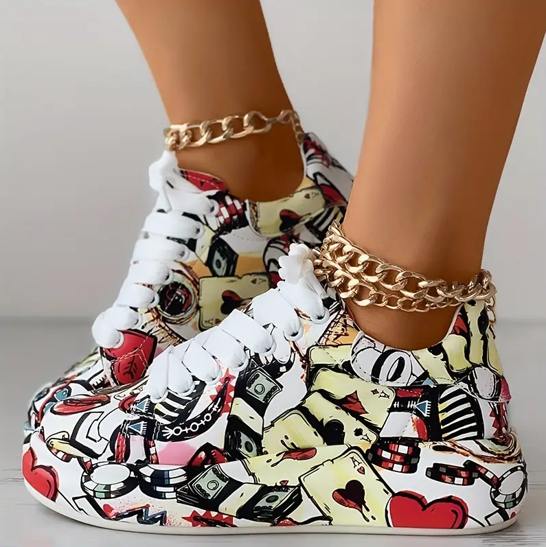 Fudus | stylische Frauen Sneakers mit Graffiti Druck