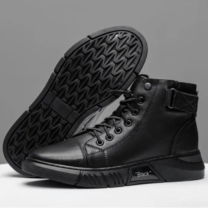 Fudus Herren Schwarze Leder High-Top Schuhe - Stilvolle Streetwear Boots