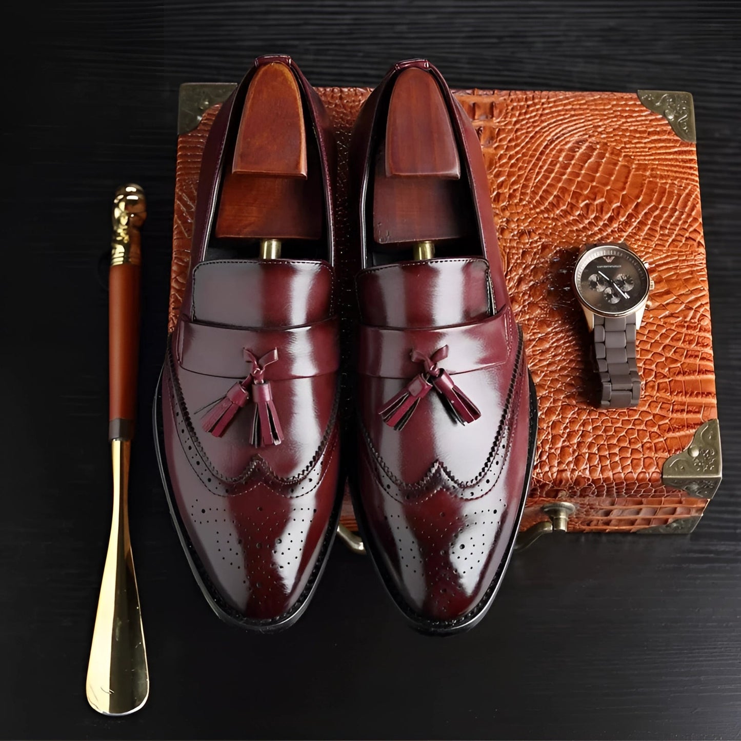 Herren Leder Brogue Loafer mit Quasten