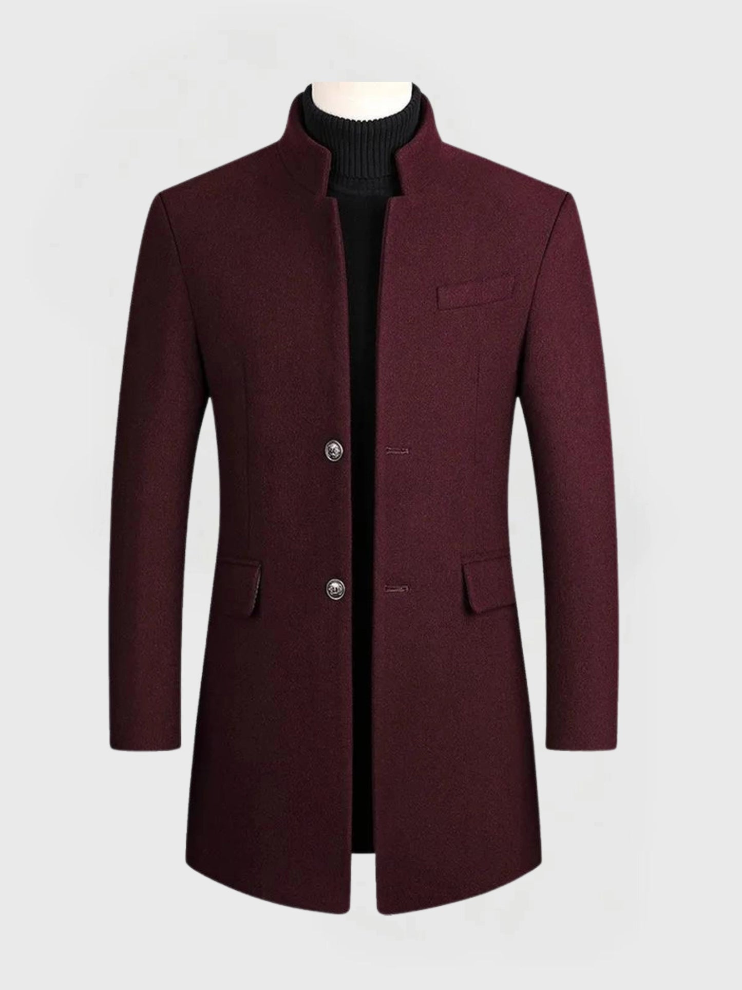 Herren Wollmantel Grau Designer Wintermantel Mit Schal Und Stehkragen