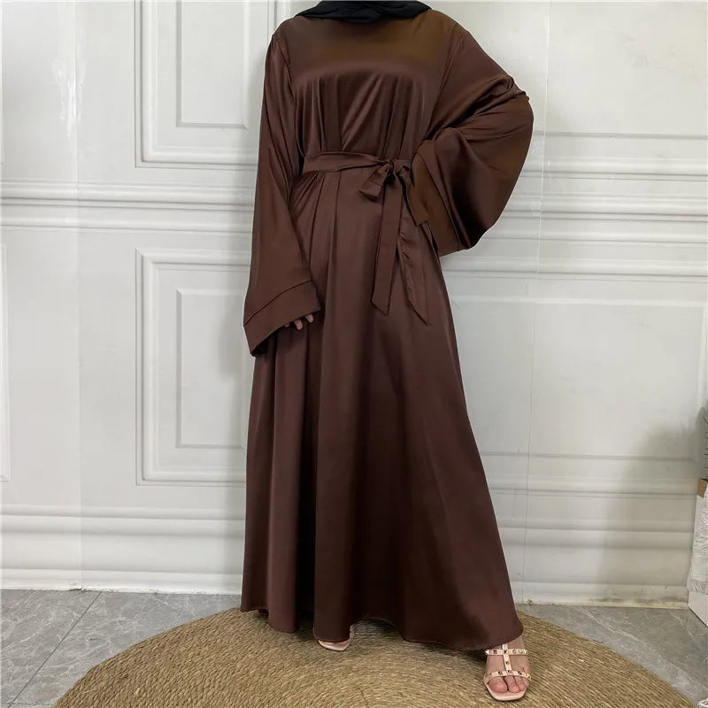 Fudus Damen Elegante Abaya - Fließendes Maxi Kleid Mit Bindegürtel