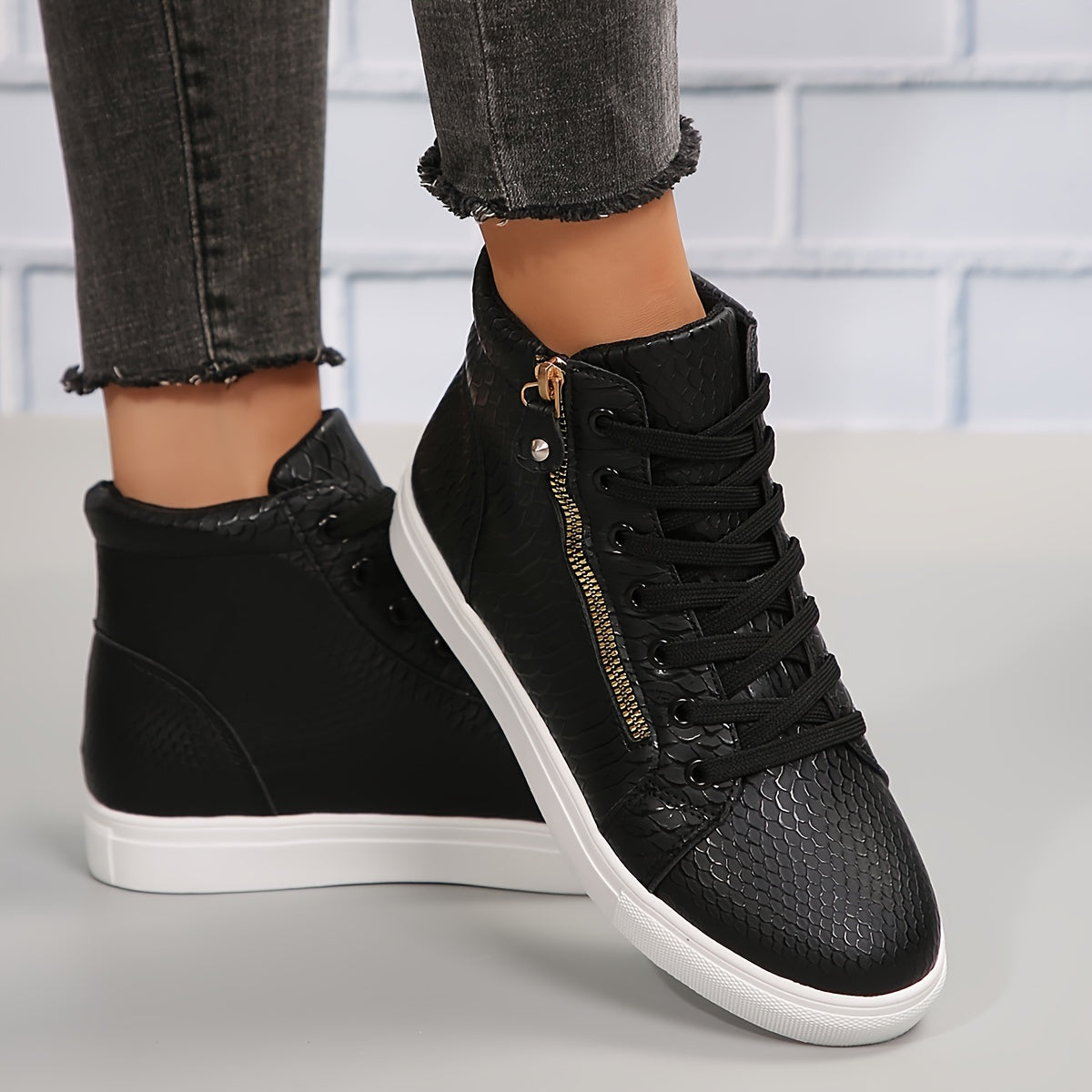 Damen Sneakers Lässig Einfach Mit Reißverschluss