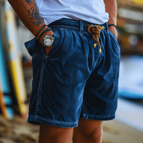 Shorts Leinen Herren Sommer Weinlese Komfort