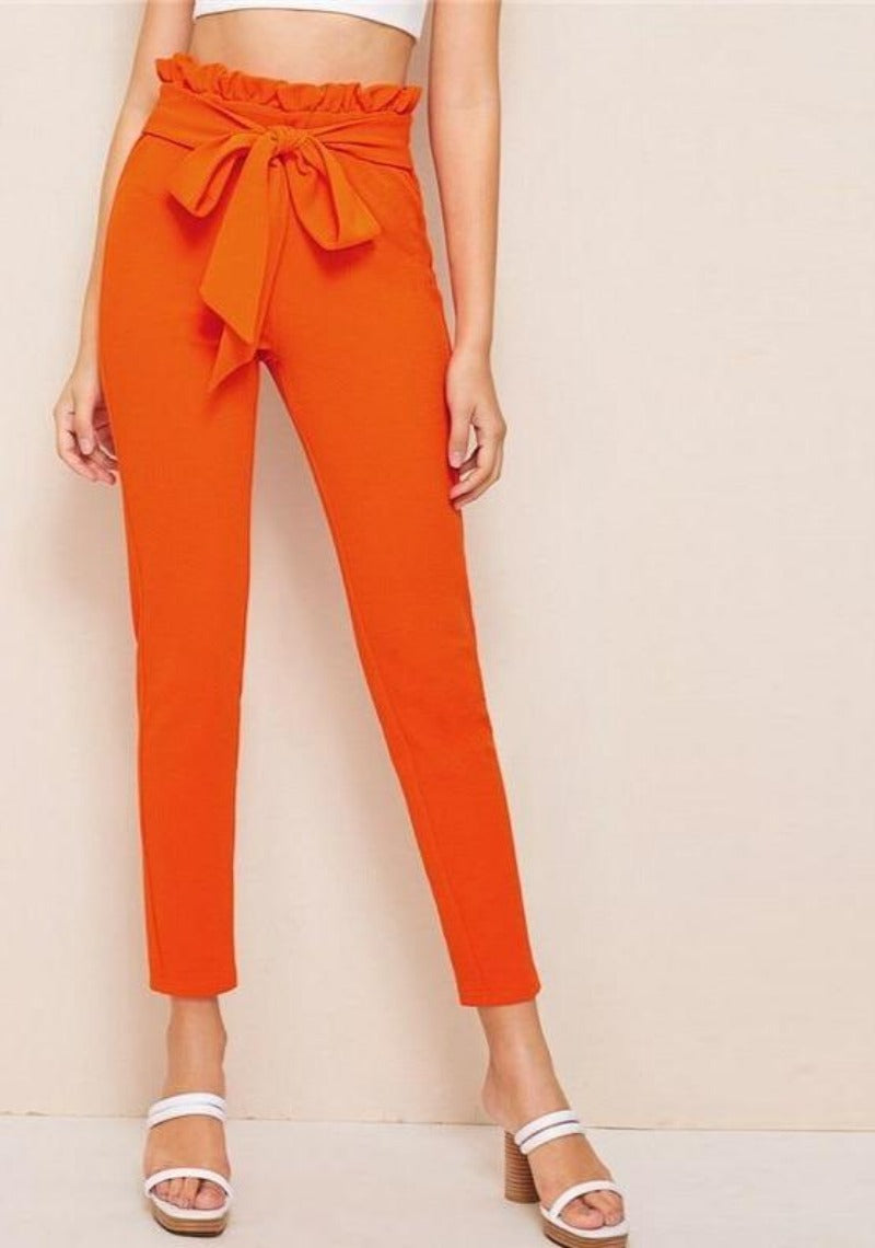 Damen Elegante Paper Taschenbundhose Mit Gürtel